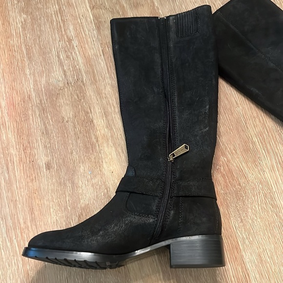 DONALD J PLINER “BOLE” BLACK SUEDED LEATHER WAXED TALL MOTO RIDING BOOTS SIZE 8M - Picture 2 of 11